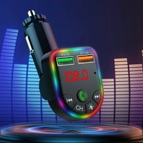 Colorful Ambiance Lights Car Bluetooth 5.3 Receiver Charger, Lossless Sound Quality FM Transmitter, Car MP3 Player, 2 Charging Ports, Compatible with 12V-24V Vehicles, Smart Connection
