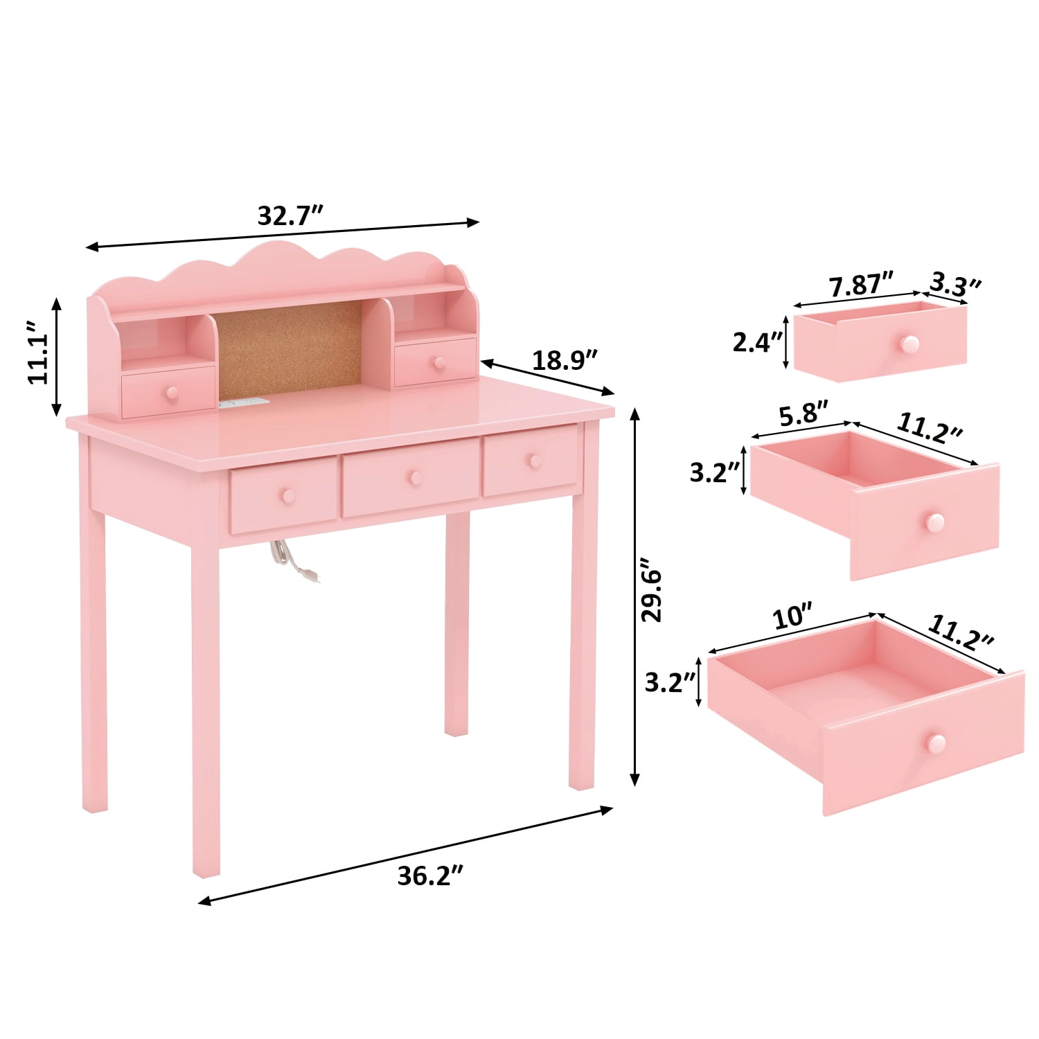 LAZZO 36" Writing Desk with Detachable Hutch & Drawers, Home Office Study Desk, Pink