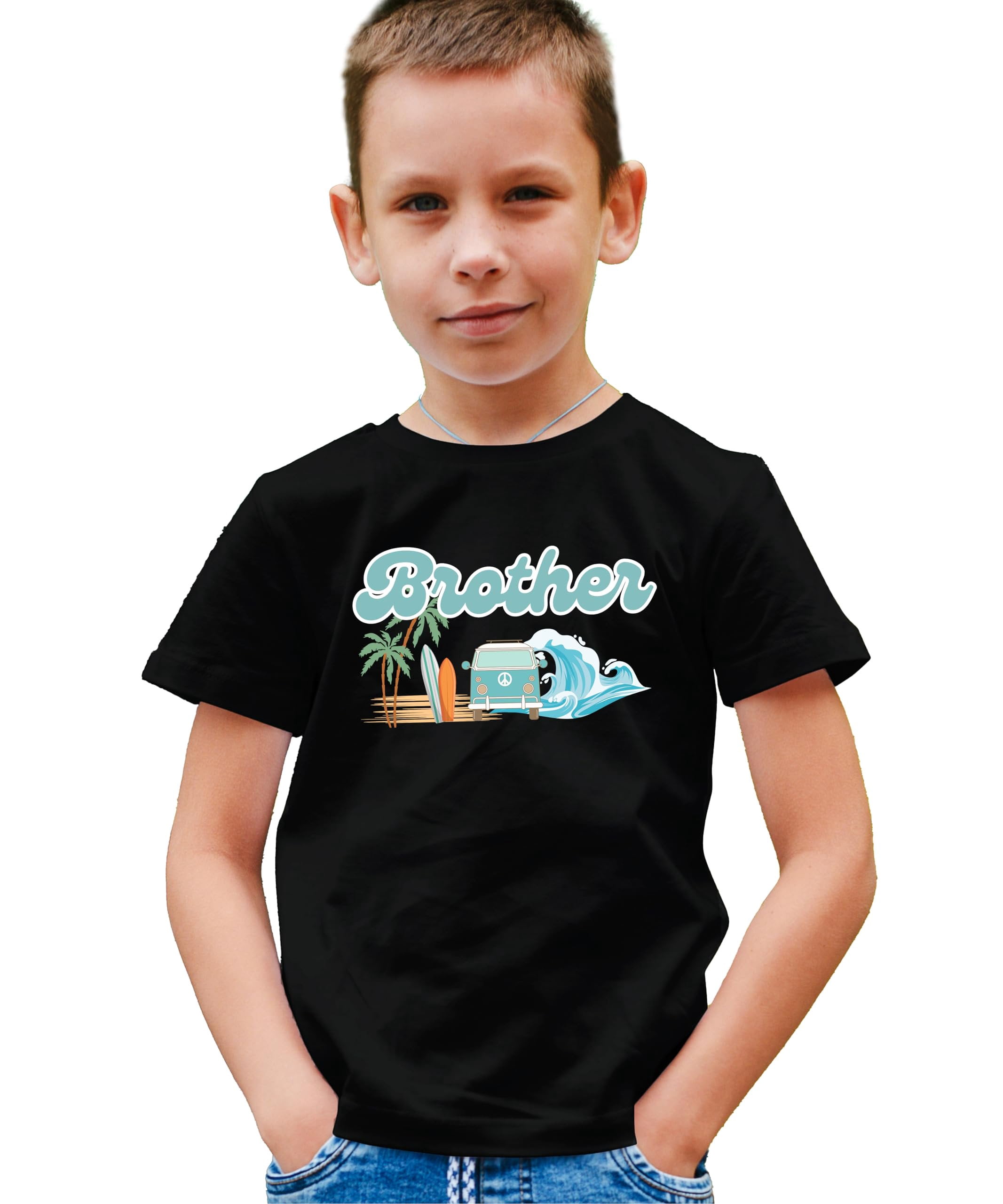 The Big One Surf Theme Matching Family Birthday Shirt for Brother -Sold Individually Black Shirt 12 Months