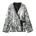 thumbnail image 3 of Kimono Jacket for Women Long Sleeve Sparkling Sequins V Neck Loose Casual Jackets Clubwear Outerwear, 3 of 5