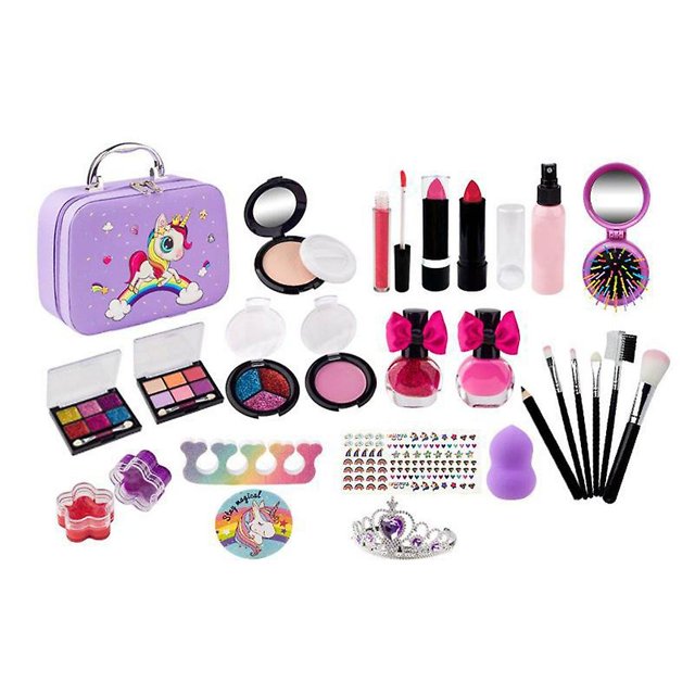 Kit de maquillaje para niños, maquillaje de imitación para niñas pequeñas, maquillaje falso con bolsa de maquillaje
