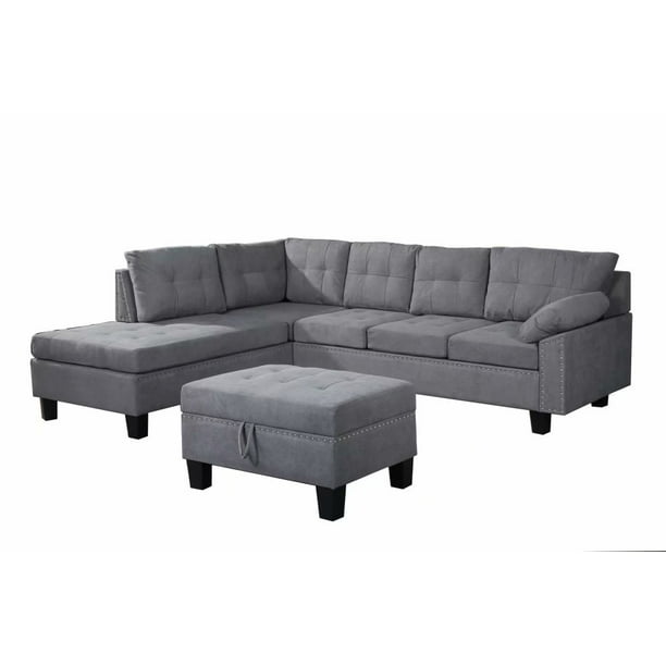 Modern L-Shaped Sectional Sofa Set, Velvet Sleeper Sofa with Chaise