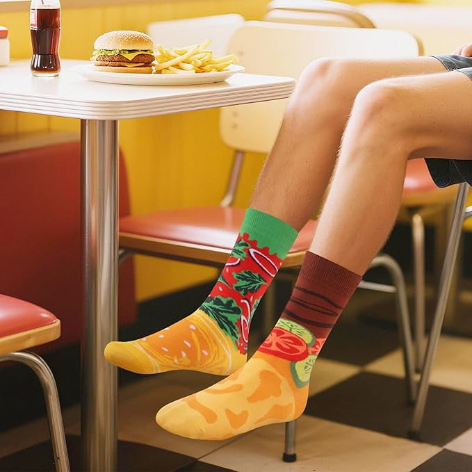Funny Burger Socks Box for Men Dad Women Teen Boys -Funny Gifts Hamburger Novelty Funky Crazy Silly Cool Food Socks -Fathers Valentines Day Birthday Gag Christmas Gift Ideas Stocking Stuffers