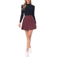 thumbnail image 2 of INSPIRE CHIC Women's Pleated Knit High Waist A-Line Ribbed Mini Skirt Burgundy M, 2 of 6