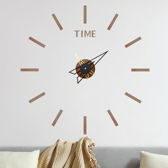 Uxcell 1-Pack 3D DIY Wall Clock,28" Frameless Wall Clock Silent Clock with Numbers Stickers for Home, Brown