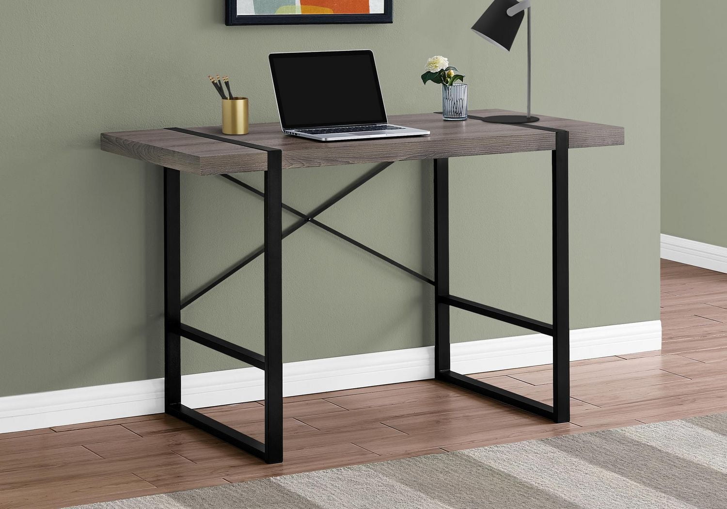 Monarch Specialties Bureau, Bureau À Domicile, Ordinateur Portable, 48"l, Travail, Métal, Stratifié, Brun, Noir, Contemporain, Moderne