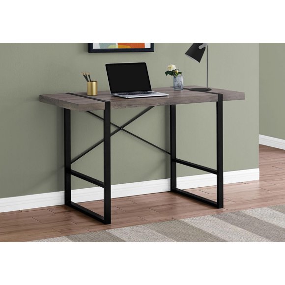 Monarch Specialties Computer Desk, Home Office, Laptop, 48"l, Work, Metal, Laminate, Brown, Black, Contemporary, Modern