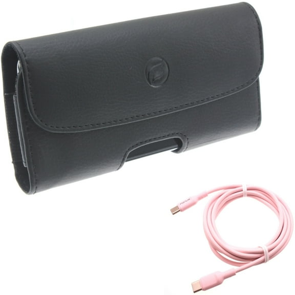 Pink 10ft Long Cable w Case Belt Clip for Samsung Galaxy S20 - USB-C to Type-C PD Fast Charger Cord Power Wire, Leather Holster Cover Pouch Loops L6Y fits Samsung Galaxy S20