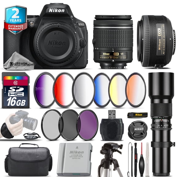 Nikon D5600 DSLR + AF-P 18-55mm VR + 35mm f/1.8 Lens + Extra Battery - 16GB Kit (International Version)