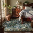 thumbnail image 2 of Area Rug Morebes, lavable, diseño bohemio floral, 150 x 210 cm, color azul marino, 2 of 8