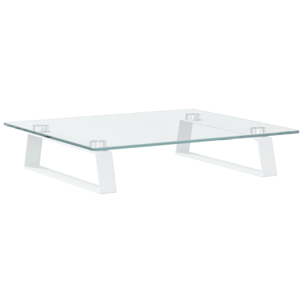 VidaXL White Monitor Stand Riser - Tempered Glass & Metal, 23.6" X 7.9" X 3.1", Holds Up To 44 Lbs, Ergonomic Desk Organizer
