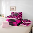 thumbnail image 6 of Manfei Pearl Pattern Letter T 7pcs Queen Bedding,Black Pink Checkered Bedding Comforter Set Queen,Pink Reversible, 6 of 7