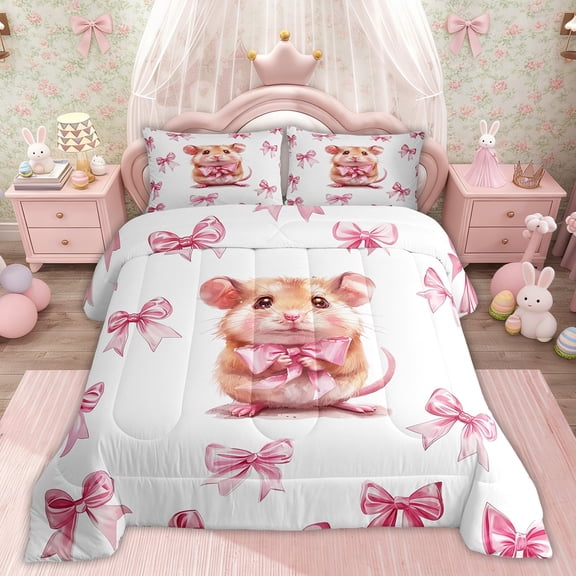 Erosebridal Bowknot Guinea Pig Comforter Sets TwinSize, Princess Bow Comforters & Duvets,, Reversible 2 Pieces