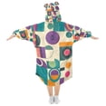 thumbnail image 2 of FORMRS Wearable Blanket Hoodie with Sleeves for Kids Cozy Flannel Sweatshirt, Purple Geometric, 2 of 7