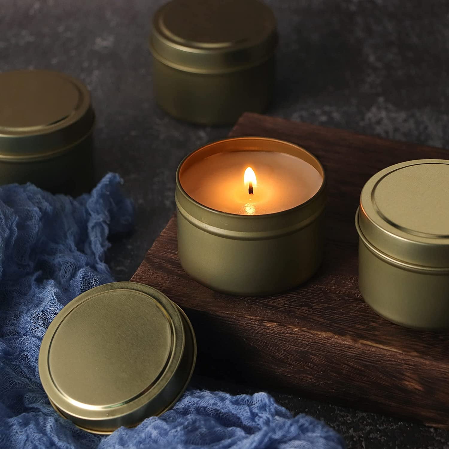 24pcs Gold Candle Tins, 4oz, DIY Candle Making Kit, Storage Jars, Adult, Unisex, Traditional, Christmas
