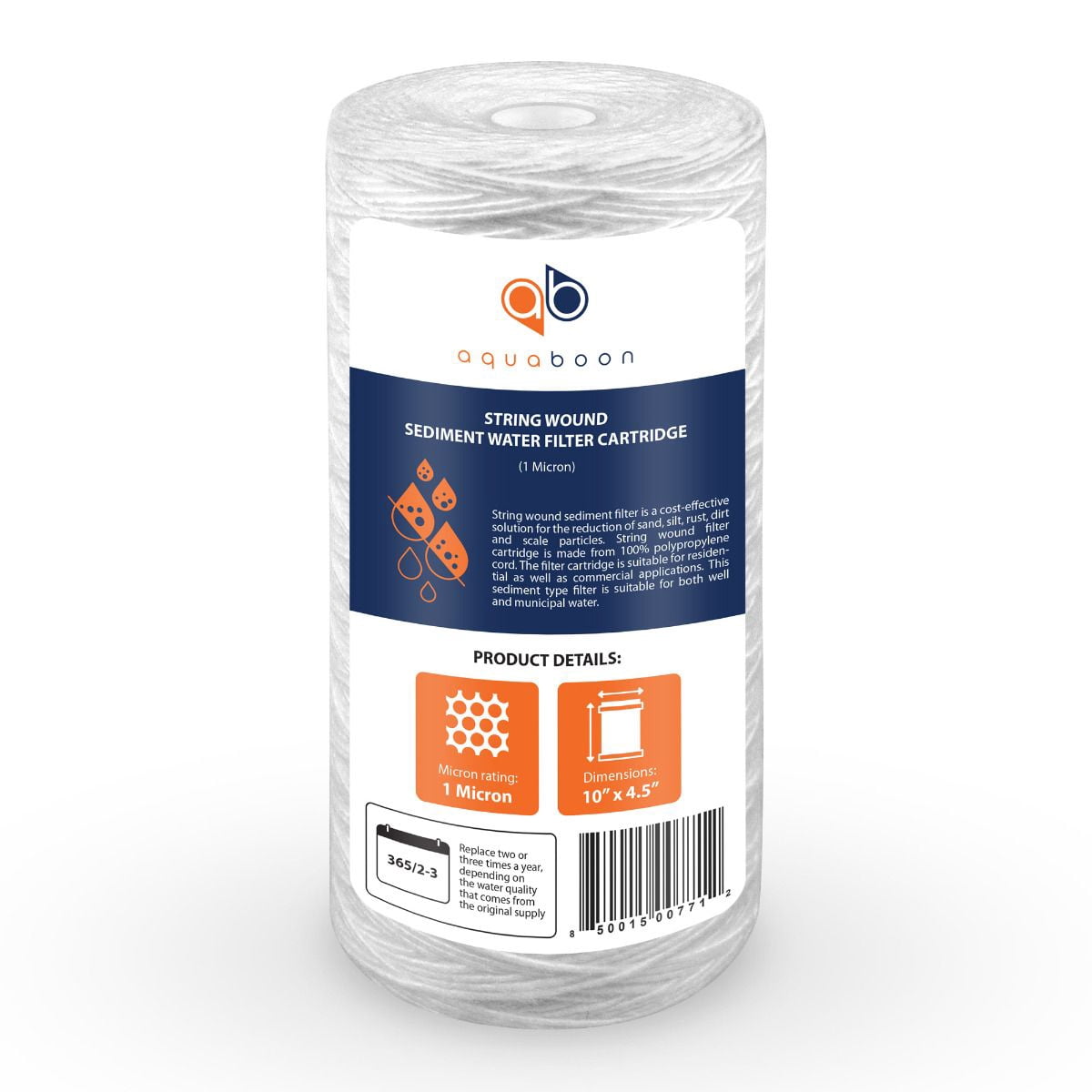 Aquaboon 1 Micron 10" String Wound Sediment Water Filter Cartridge | Whole House Sediment Filtration | Compatible with 84637, WPX5BB97P, PC10, 355214-45, 355215-45, WP10BB97P WP5BB97P 20-Pack