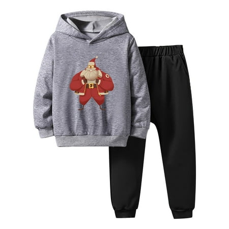 

Christmas Outfit For Boys Long Sleeve Cartoon Prints Hoodie Tops Solid Pants 2 Piece Outfits Kids Casual Clothes Set For Fall Winter