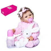 Labymos Reborn Dolls Realistic Full Body Silicone Baby Doll 18.5 inch Weighted Baby Lifelike Doll with Curly Hair Rabbit Jumpsuit
