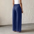 thumbnail image 4 of Women Casual Cotton Linen Work Pants Soft Wide Leg Trousers Loose Fit Comfy Business Office Slacks with Pockets,Linen Pants Blue XL, 4 of 4