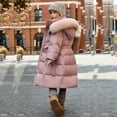 thumbnail image 5 of Kids Padded Parka Coats Girls Hooded Jacket Warm Winter Outerwear Waist Mid Length Thermal School Overcoat for Toddler Teen Girls Pink 5-6Years, 5 of 7