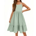 thumbnail image 3 of XADYUY Girls Summer Dress Size 7-8 Casual A-Line Spaghetti Strap Midi Dress Cute Pleated Solid Color Swing Teens Summer Dress,8-9 Years Mint Green, 3 of 4