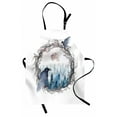 thumbnail image 1 of Nature Apron, Foggy Forest Crow Full Moon Watercolor Bare Branches on Plain Background, Unisex Kitchen Bib with Adjustable Neck for Cooking Gardening, Adult Size, Blue Grey Pale Salmon, by Ambesonne, 1 of 4