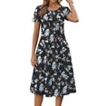 thumbnail image 3 of Fantaslook Summer Dresses for Women Casual Short Sleeve Pleated Dress Flowy Floral Dress with Pockets Flare Midi Sundress, 3 of 9