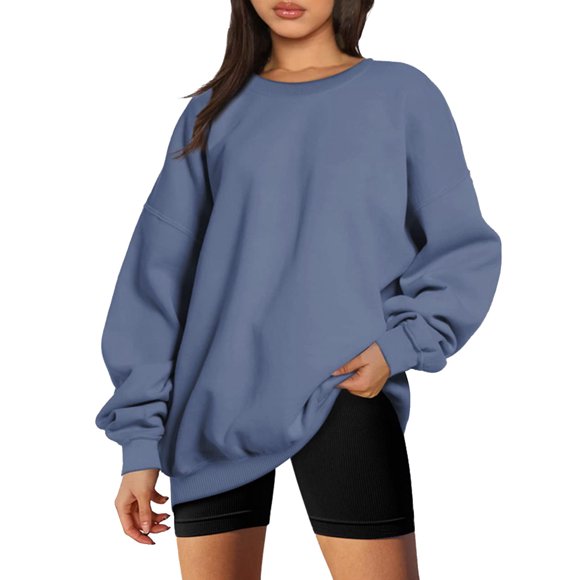 GPOECD Chandail Sans Capuche pour Femmes Automne Hiver Coupe Ample Couleur Unie Décontracté Manches Longues Haut Doux Confortable Chaud Tricoté Mode Vêtements d'Extérieur pour Usage Quotidien z9263-Marine,G