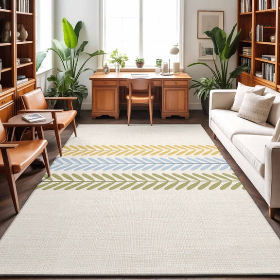 3'x5' Area Rugs, Green Blue Yellow Botanical Indoor Outdoor Area Rug for Living Room Bedroom, Farmhouse Vertical Leaves Washable Bathroom Rugs Kitchen Floor Carpet Mats Home Decor Aesthetic