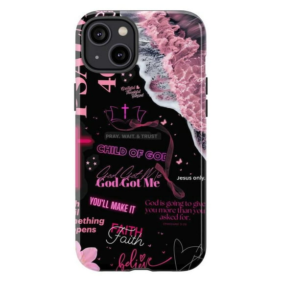 Black Pink Faith Collage Phone Case, Christian Religious Quotes Bible Verse Cover for iPhone 17 16 15 14 13 12 11 Plus Pro Max Mini