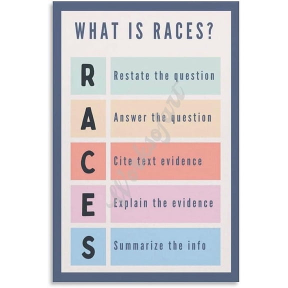 RACE Writing Strategies Poster English Classroom Wall Art for Living Room Bedroom Decor Aesthetic