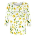 thumbnail image 6 of CYMMPU Business Work Blouses Fashion Tunic Tops Shirts Basic Tees Vintage Floral Printed 3/4 Length Sleeve Summer Fall Crewneck 2025 Clothes for Women Yellow XL, 6 of 6