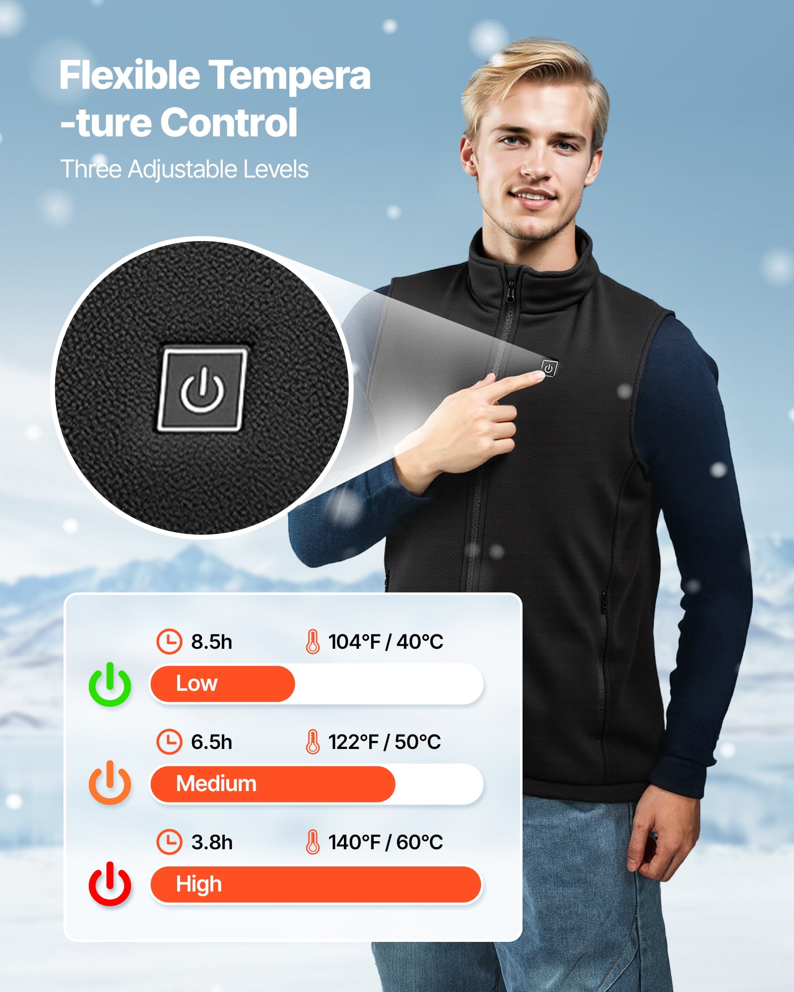VEVOR Heated Vest, Men Electric Heating Vest with 16000 mAh Battery Pack, 6 Heating Zones Lightweight Rechargeable Winter-Vest with 3 Levels, for Outdoor Hiking Camping Fishing Skiing, Size M