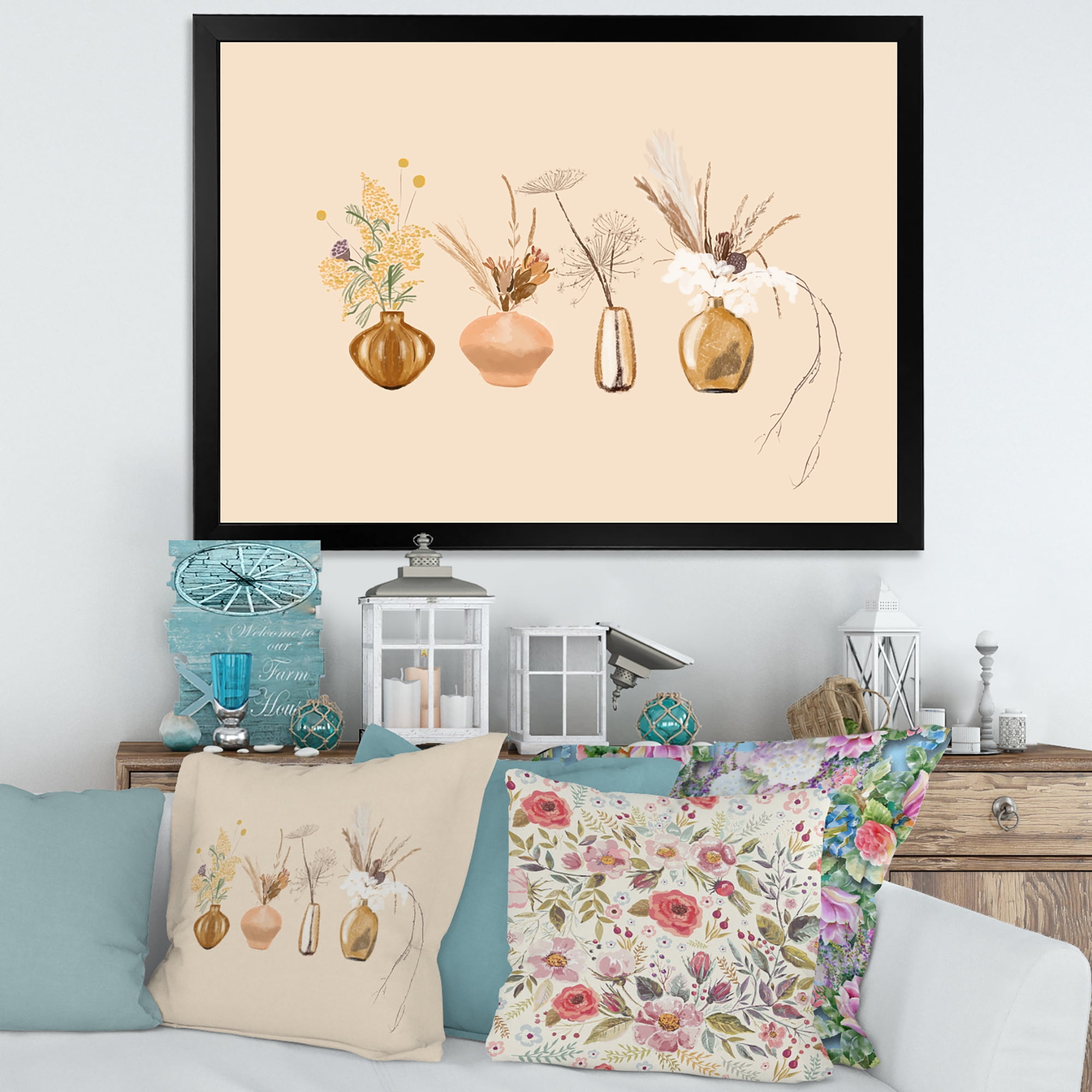 Designart 'Gold Vases With Bouquets Of Wildflowers II' Traditional Framed Art Print