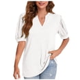 thumbnail image 2 of ALLLIST Womens Tops Clearance White Notch Neck Solid Elbow-Length T-Shirts Spring Blouses for Women 2024, 2 of 4
