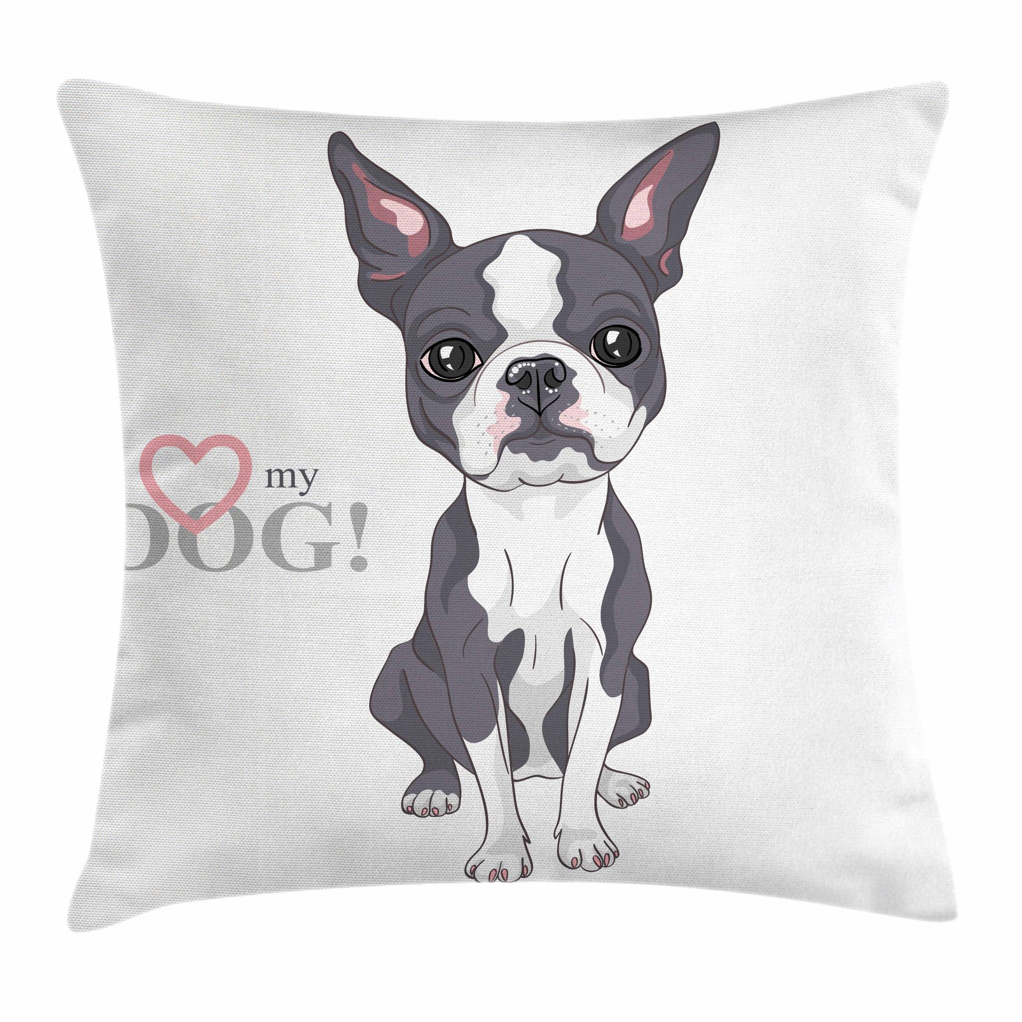 Boston Terrier Throw Pillow Cushion Cover, Naive Puppy Tiny Dog Breed