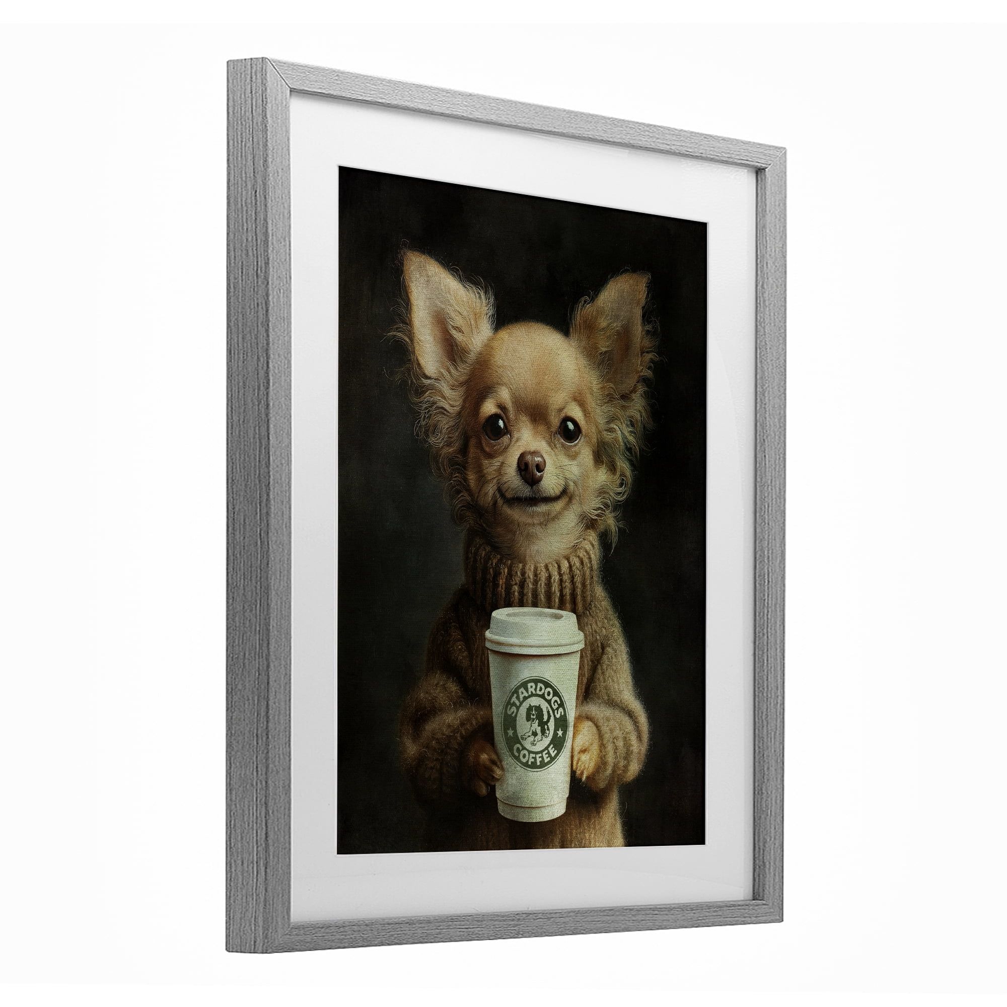Stupell Industries Espresso Pup in Cozy Sweater Gray Framed Print Under Glass, design by Svetlana Aleynikova
