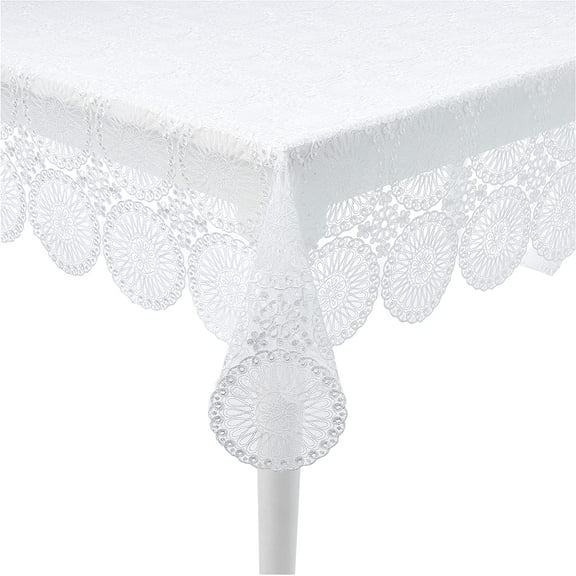 Violet Linen Concord Vintage Floral Lace Circles Pattern, Polyester Embroidered Lace, White, 60 Inch by 84 Inch, Seats 6 to 8 people Tablecloths