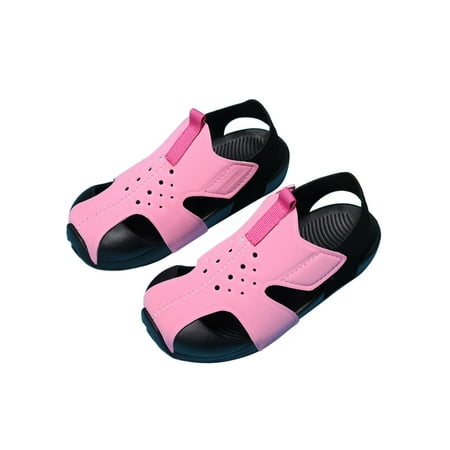 

Fangasis Kids Beach Shoe Magic Tape Flat Sandals Comfort Sandal Child Flats School Cute Summer Casual Shoes Black Pink 10C