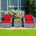 thumbnail image 4 of Gymax Ensemble de Conversation de Patio en Rotin 3 Pcs pour Extérieur Cour avec Coussin Rouge, 4 of 10