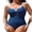 Blue, variant on DOKOTOO Women's One Piece Swimsuits Tummy Control V Neck High Cut Tropical Color Block Swimwear