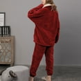 thumbnail image 3 of Defitshape Women's Fuzzy Fleece Pajama Set 2 Piece Fluffy Pjs Long Sleeve Shirt Pants Set Ladies Cute Winter Fall Warm Thermal Loose Baggy Plush Lounge Set Loungewear Red Medium, 3 of 4
