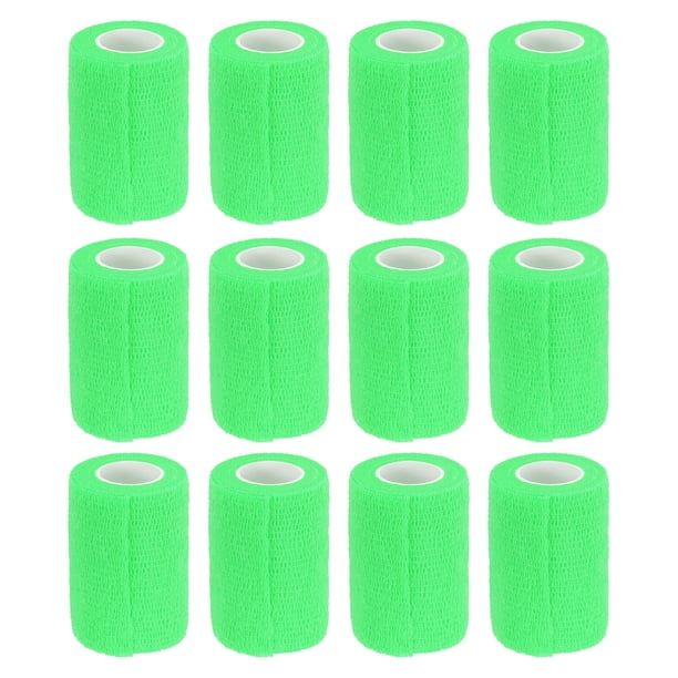 12 Rollos de Cinta Adhesiva Elástica, Vendaje Elástico, Cinta de 3" x 5 Yards para Muñeca y Rodilla, Verde Fluorescente