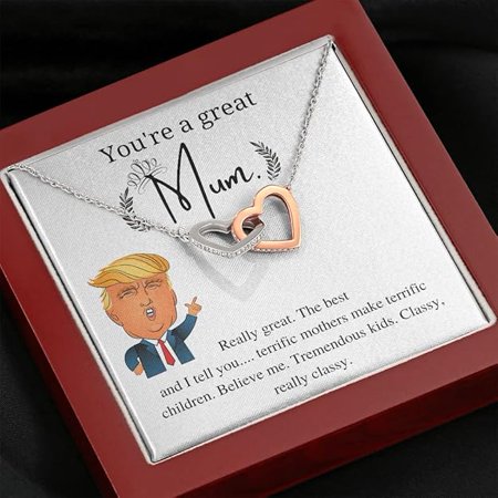 Interlocking Heart Necklace Gift For Trump mom, Necklace For Mom on Mothers day, Personalized Christmas Gift for Mom trump with message card, sentimental gift
