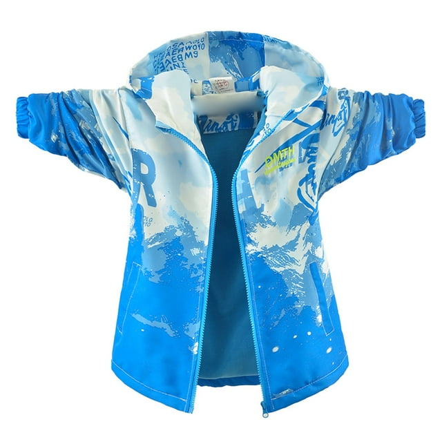 Manteau Coupe-Vent Garçon Extérieur Imperméable Imprimé Manteau Doublé pour Enfants Jeunes avec Capuche Hiver Chaud