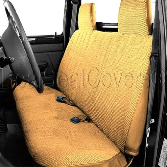 RealSeatCovers Seat Cover for Toyota Pickup 1990-1995 Front Bench Thick A25 Molded Headrest Small Notched Cushion Beige, Tan 
