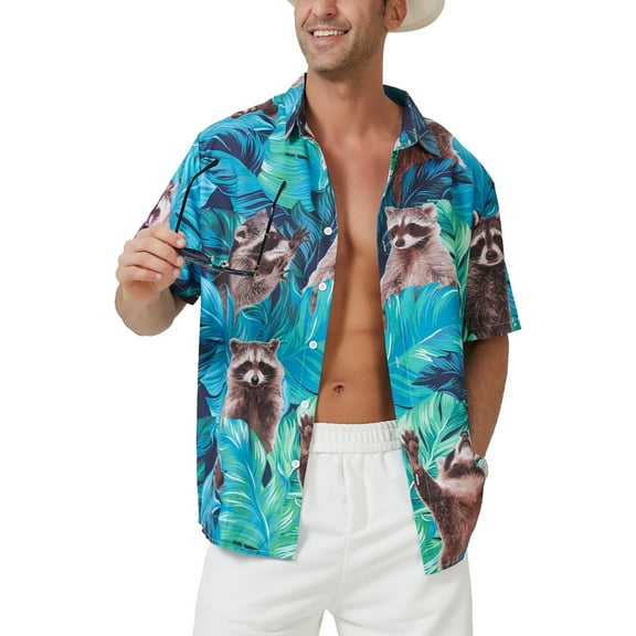 Puztloy Funky Hawaiian Shirt for Men Palm Beach Shirts Tropical Vacation Shirts