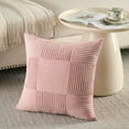 thumbnail image 2 of Fancy Homi Set of 2 Blush Pink Boho Decorative Throw Pillow Covers 18x18 inch for Living Room Bedroom Couch Bed Sofa, Modern Farmhouse Home Decor, Soft Striped Plaid Corduroy Accent Cushion Case, 2 of 5