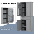 thumbnail image 5 of 72" Tall Bathroom Storage Cabinet with Doors and Drawer, Freestanding Floor Cupboard with Storage Rack and Adjustable Shelf for Living Room, Grey, 5 of 8