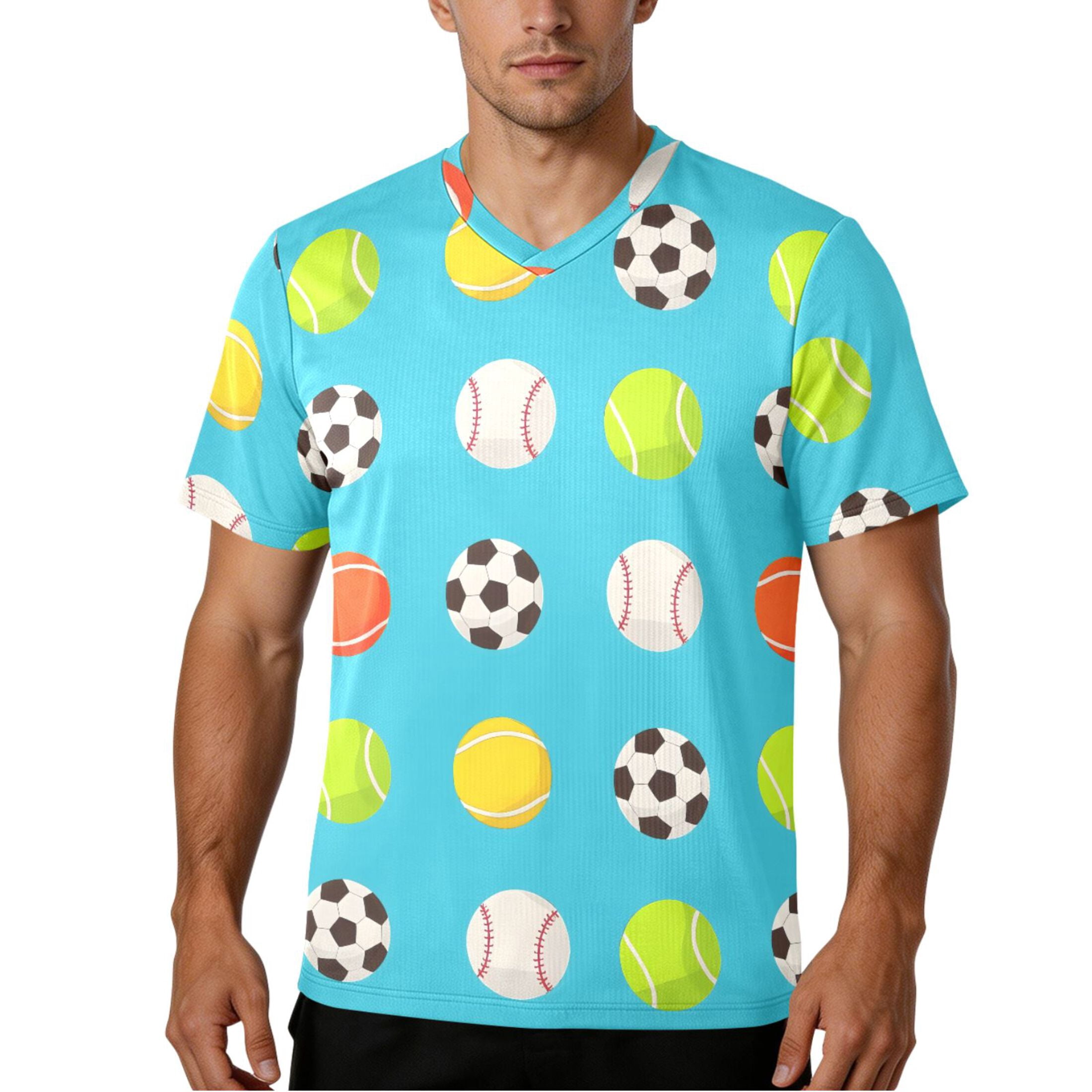 joogoo Tennis Balls Footballs Men's Soccer Jersey Athletic Plus Size T-Shirt V-Neck Sport Fan Game Day Shirt 3X-Large
